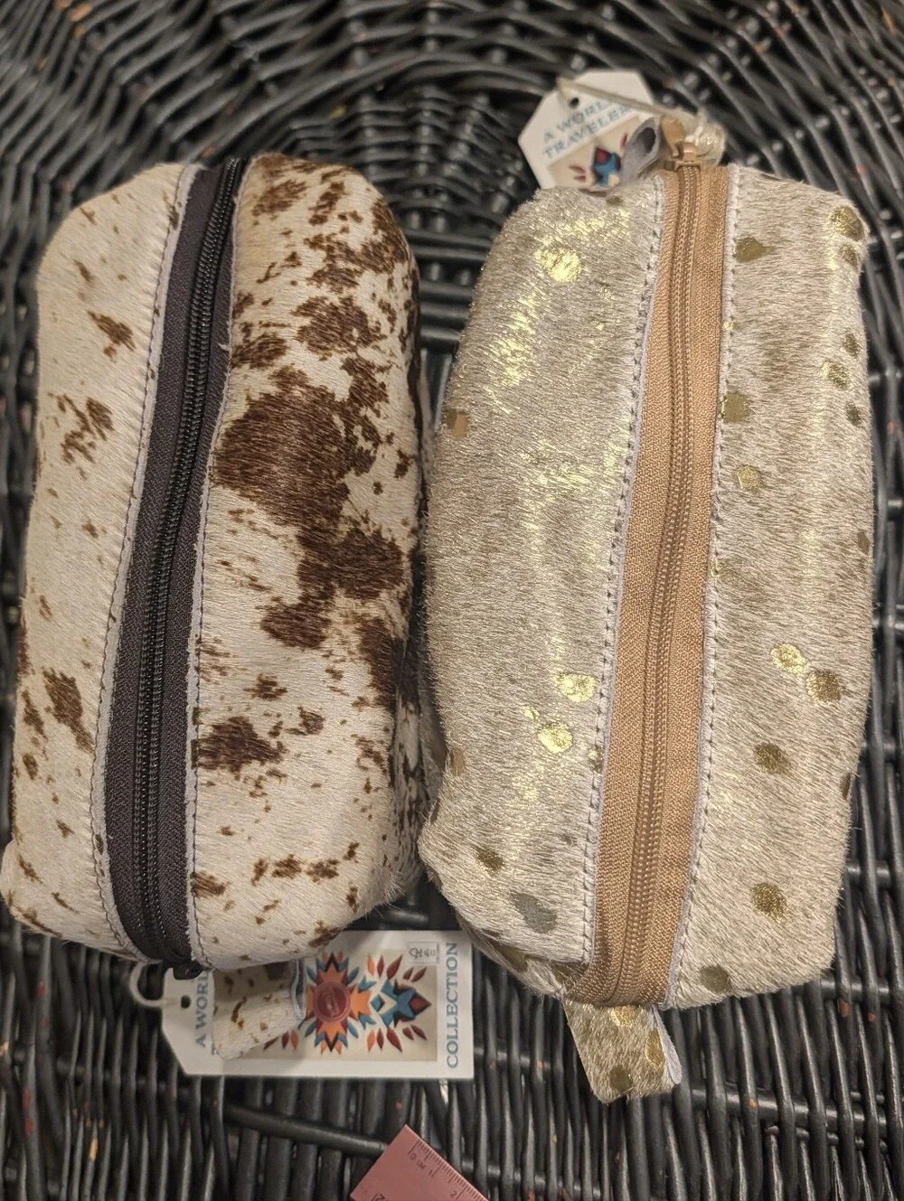 Deckoland World Traveler Cow Hide Toiletry Bags Lot Natural, Metallic & Dyed
